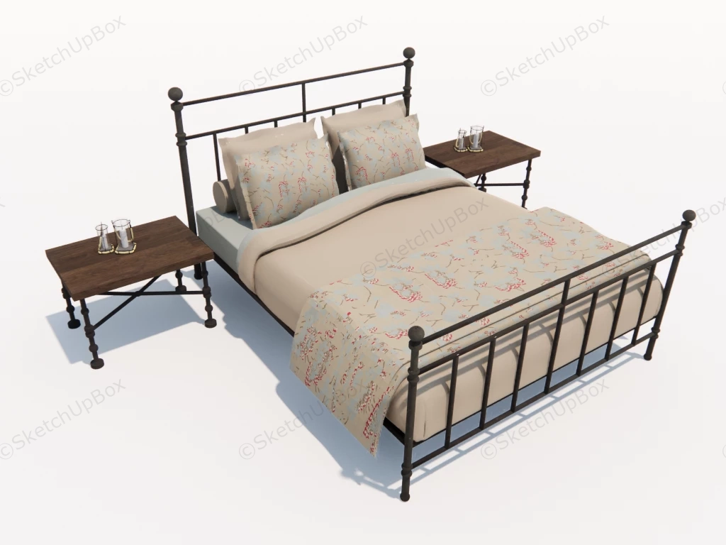 Wrought Iron Bed And Nightstands sketchup model preview - SketchupBox