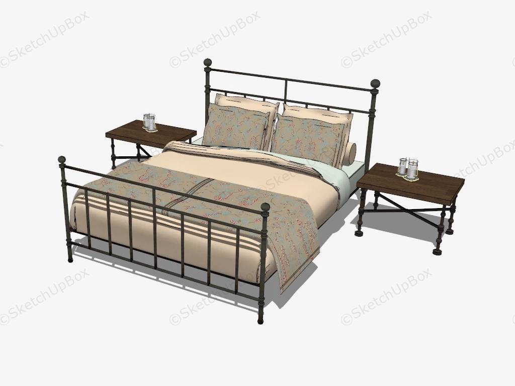 Wrought Iron Bed And Nightstands sketchup model preview - SketchupBox