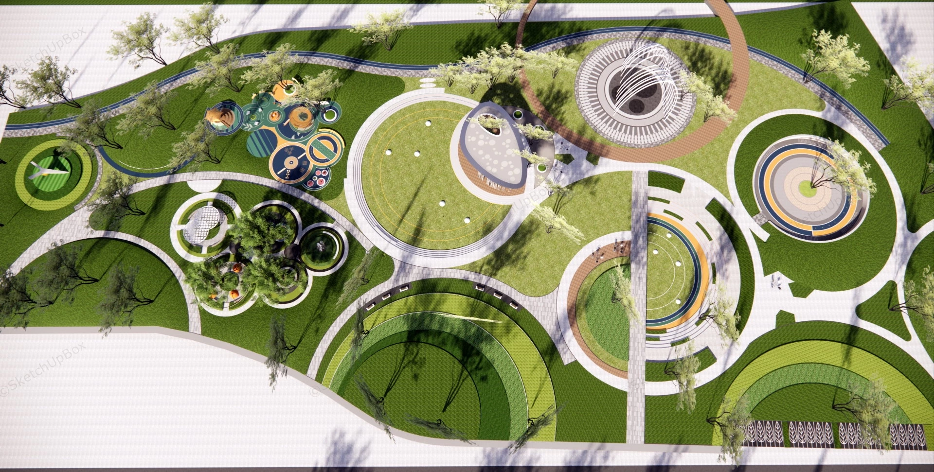 Pocket Park With Playground Design sketchup model preview - SketchupBox