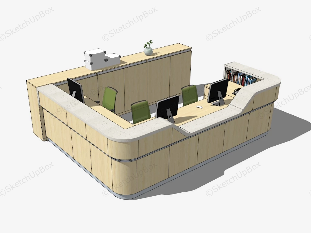 3 Person Reception Desk sketchup model preview - SketchupBox
