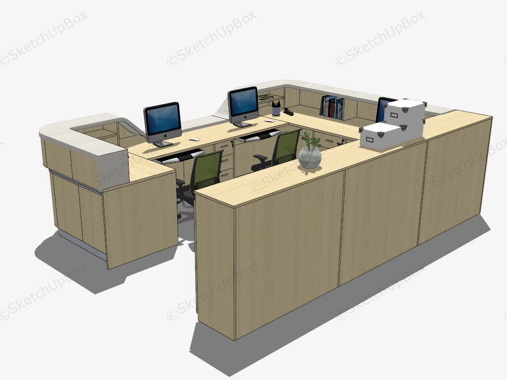 3 Person Reception Desk sketchup model preview - SketchupBox