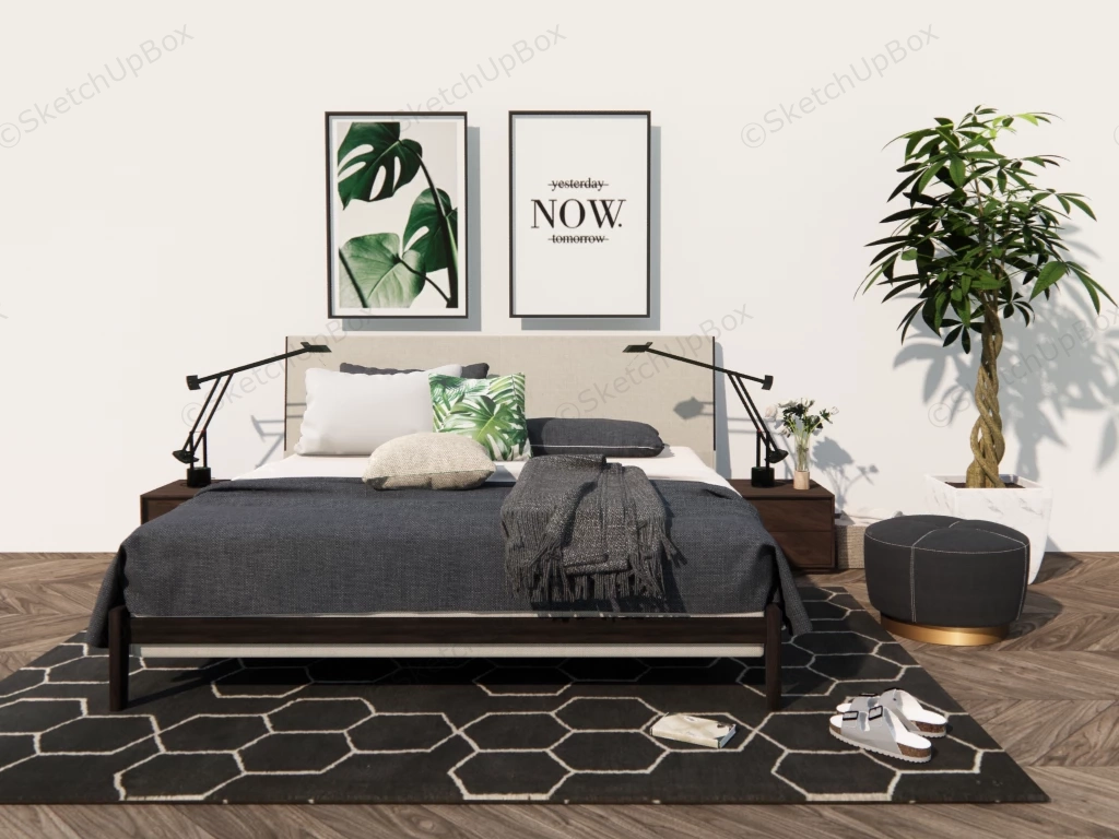 Scandinavian Style Bedroom Idea sketchup model preview - SketchupBox