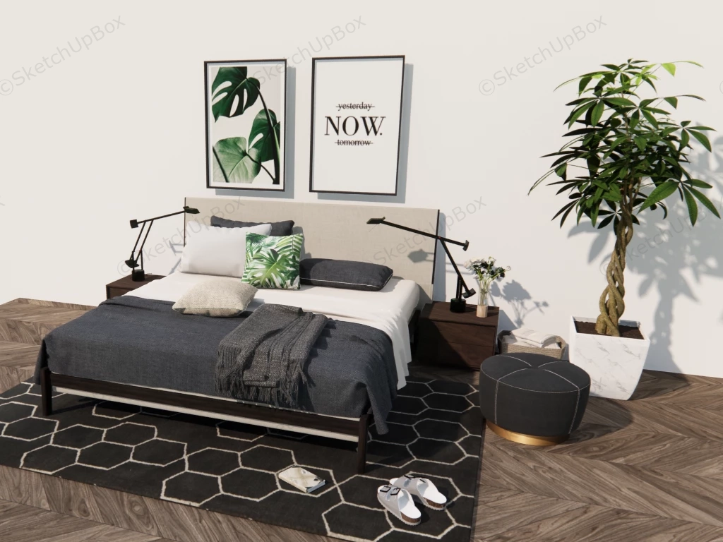 Scandinavian Style Bedroom Idea sketchup model preview - SketchupBox