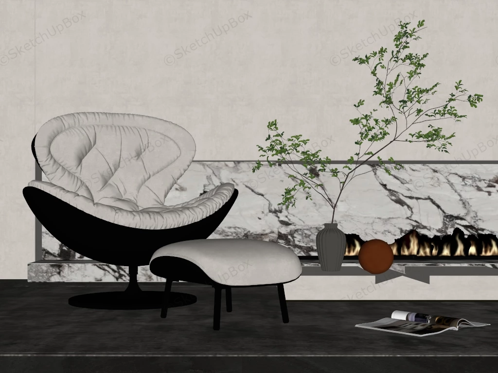 Lounge Egg Chair With Ottoman sketchup model preview - SketchupBox
