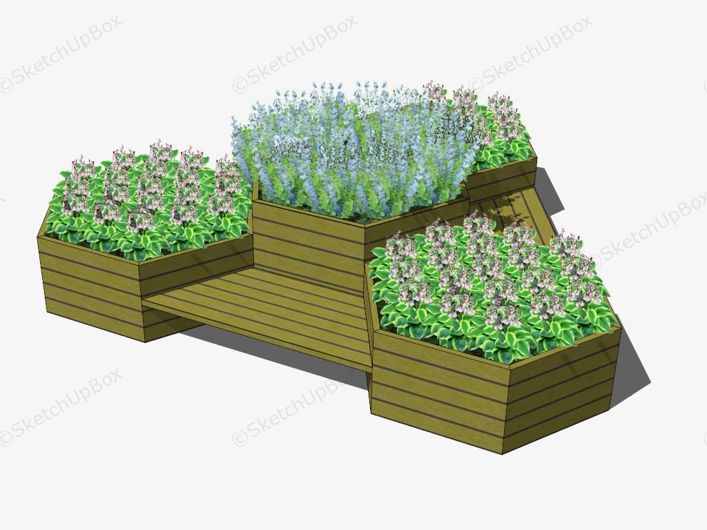 Triangle Garden Bed With Bench sketchup model preview - SketchupBox
