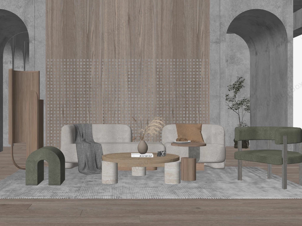 Wabi Sabi Modern Living Room sketchup model preview - SketchupBox
