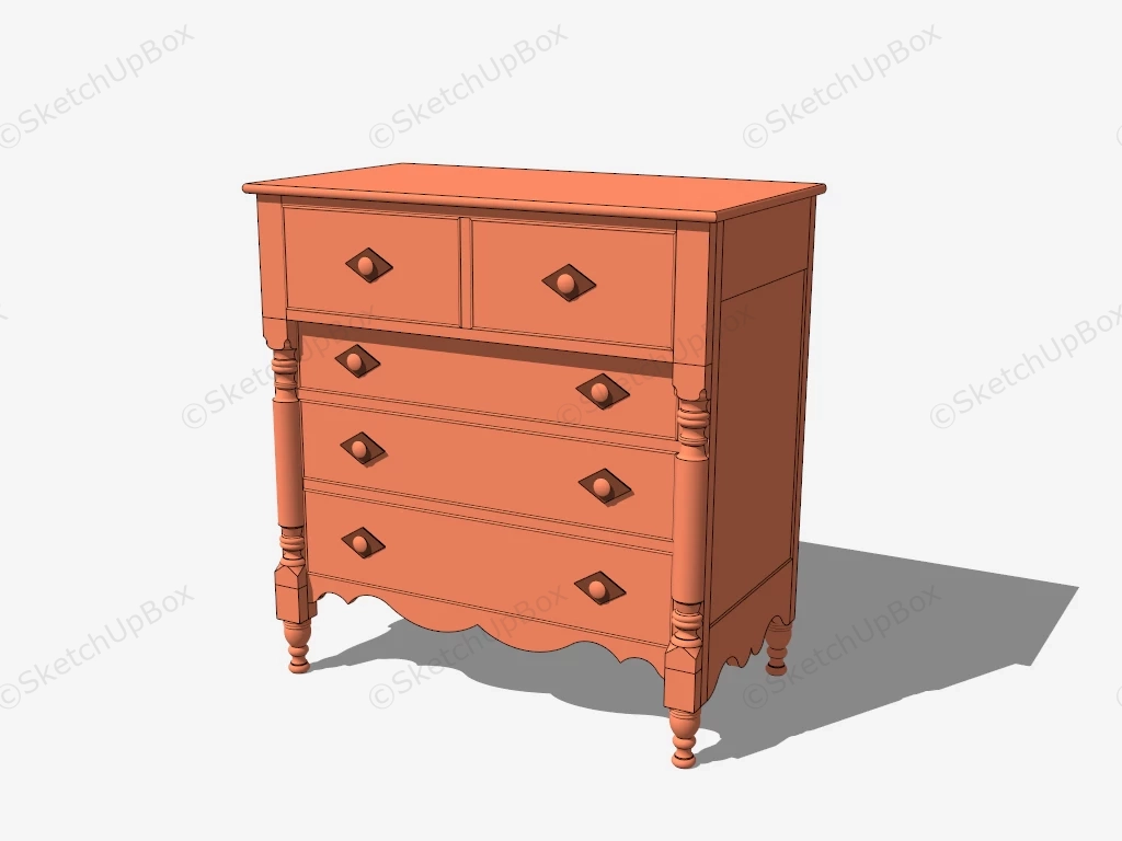 Antique 5 Drawer Dresser sketchup model preview - SketchupBox
