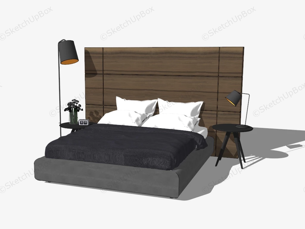 Platform Bed With Wooden Headboard sketchup model preview - SketchupBox