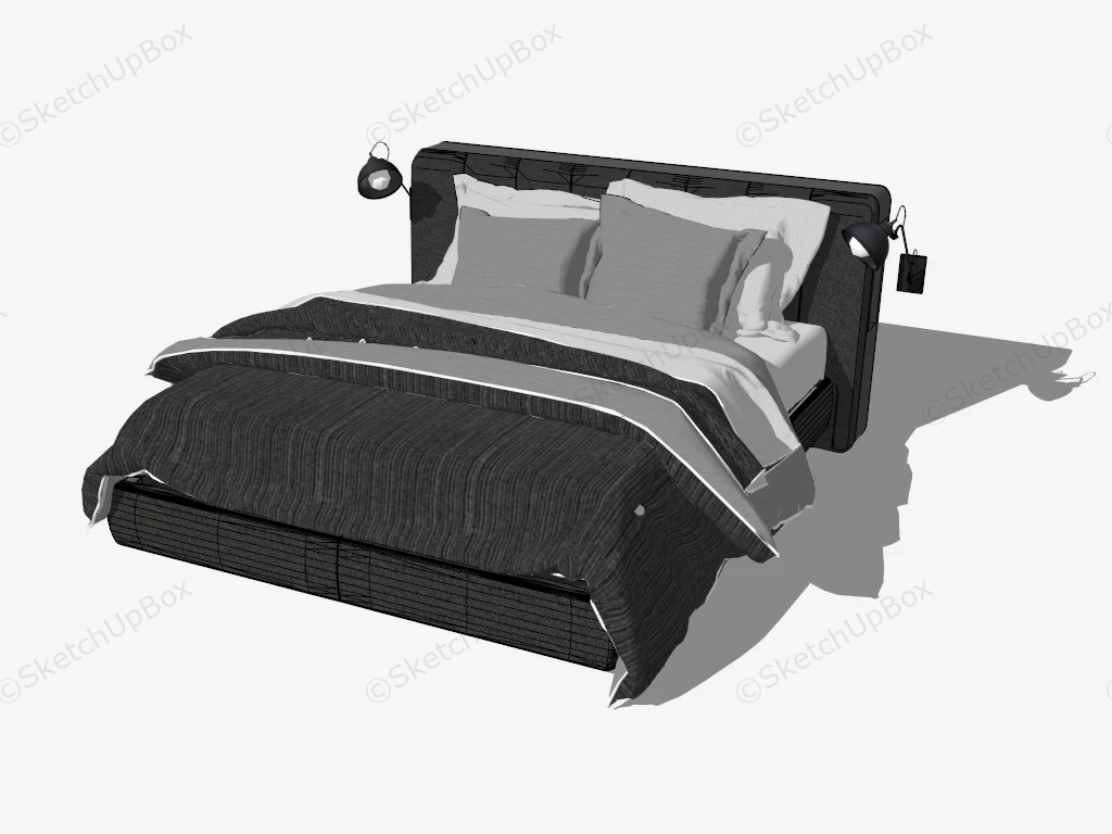 Dark Gray Upholstered Platform Bed sketchup model preview - SketchupBox