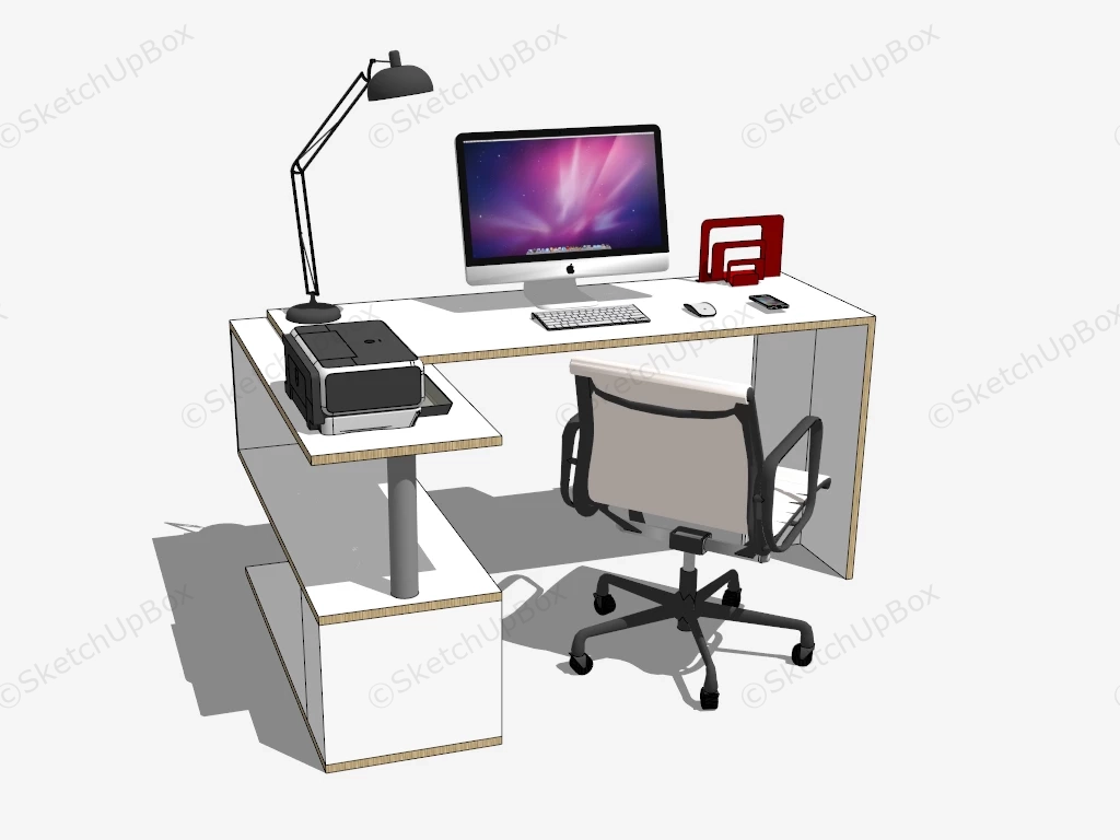 L Shape Computer Desk sketchup model preview - SketchupBox