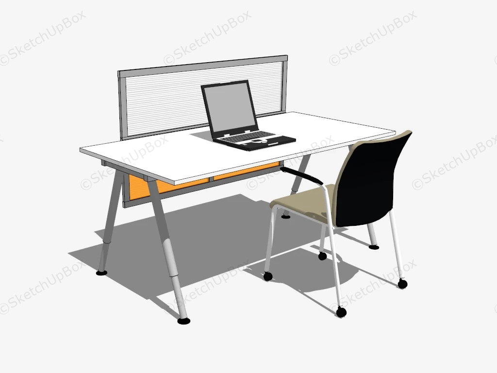 White Computer Desk With Privacy Screen sketchup model preview - SketchupBox