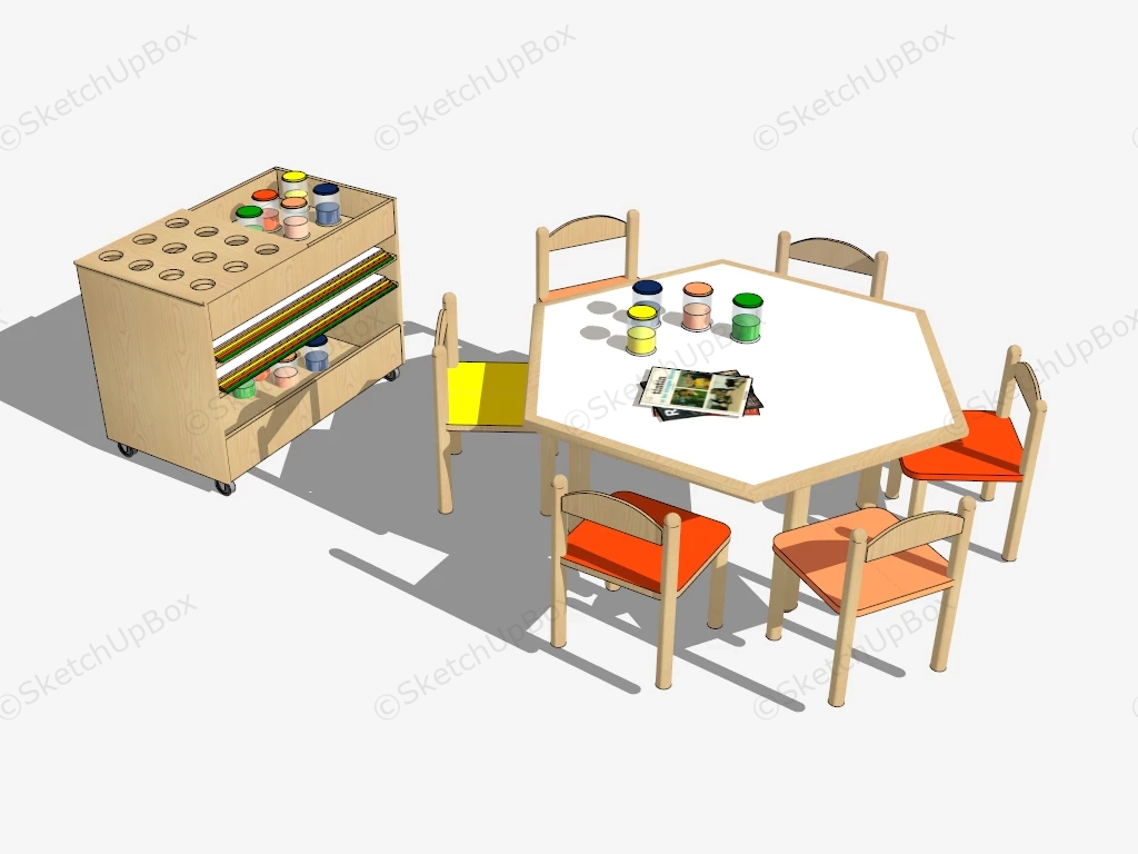 Kids Craft Table And Chairs sketchup model preview - SketchupBox