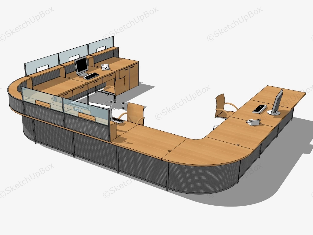 Large U Shaped Reception Desk sketchup model preview - SketchupBox
