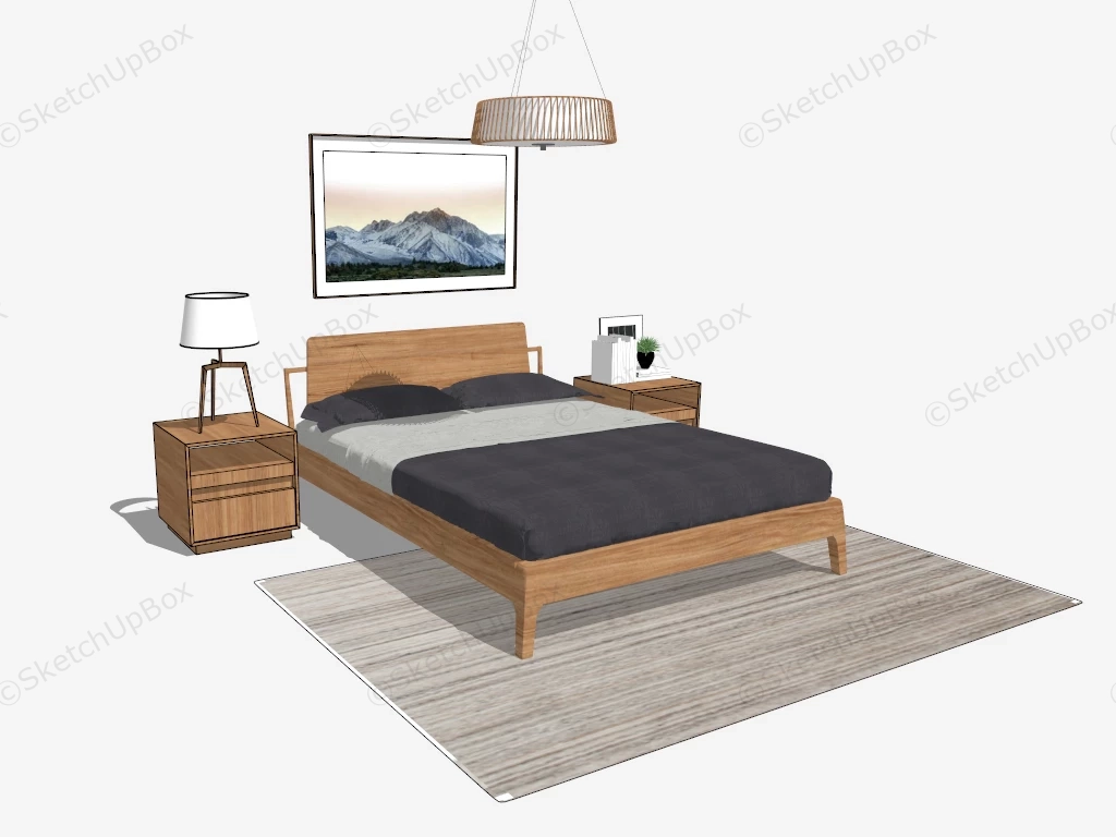 Wood Platform Bed And Nightstands sketchup model preview - SketchupBox