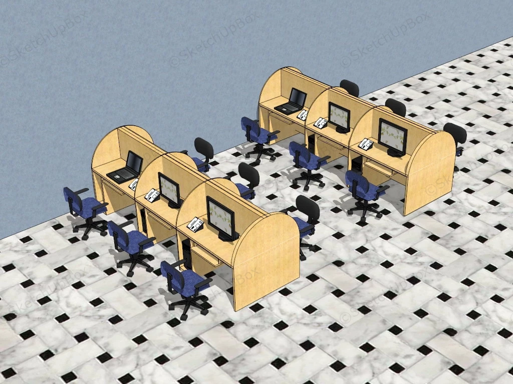 Office Computer Carrels sketchup model preview - SketchupBox