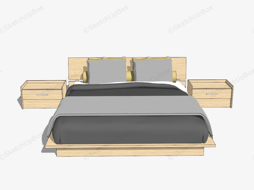 Wood Platform Bed And Nightstands sketchup model preview - SketchupBox