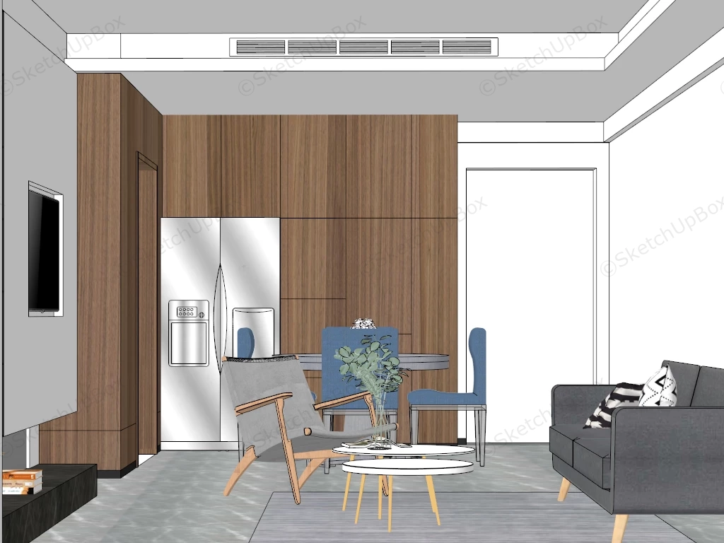 Living Room With Dining Table Idea sketchup model preview - SketchupBox