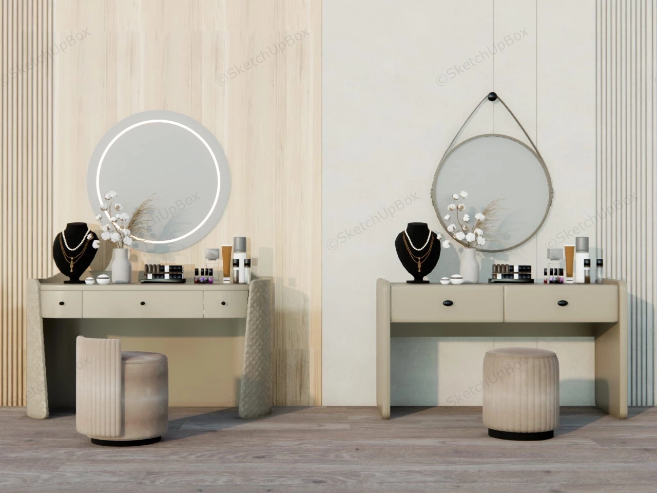 Dressing Tables With Mirror And Stool sketchup model preview - SketchupBox