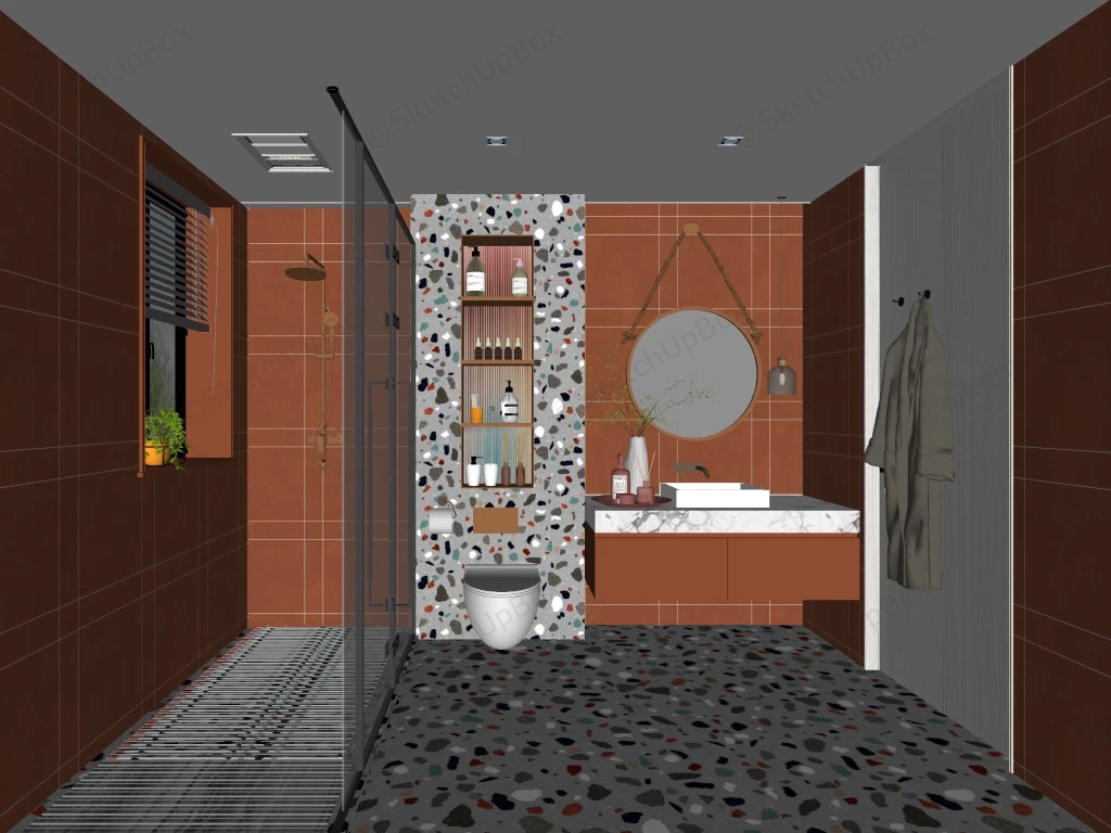 Red And Brown Bathroom Design Idea sketchup model preview - SketchupBox