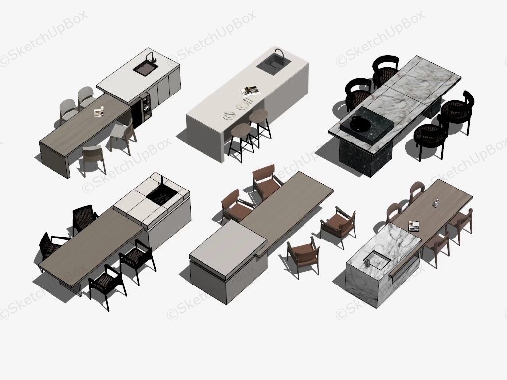 Kitchen Island With Seating Collection sketchup model preview - SketchupBox