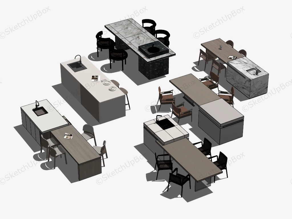 Kitchen Island With Seating Collection sketchup model preview - SketchupBox