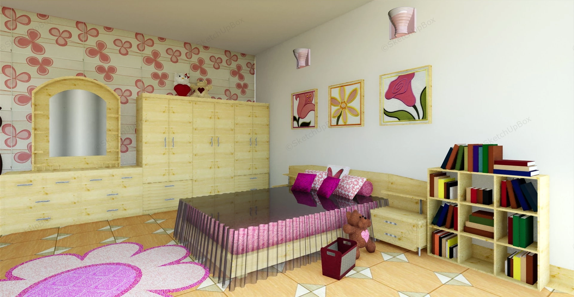 Teen Girl Bedroom Design Idea sketchup model preview - SketchupBox