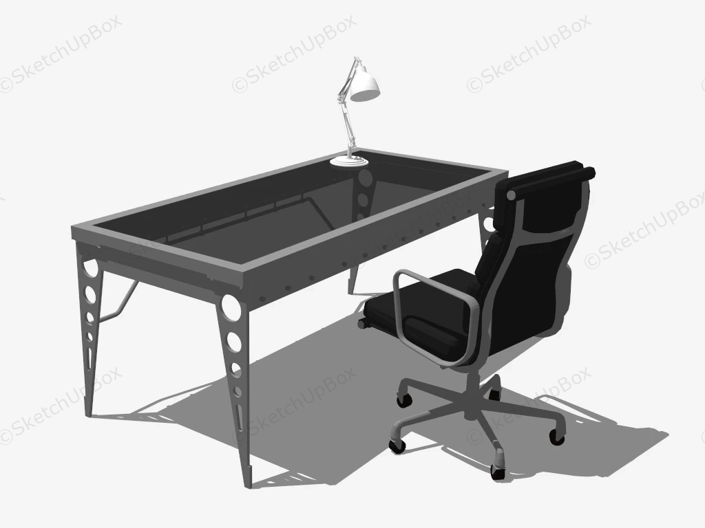 Glass Top Office Desk And Chair sketchup model preview - SketchupBox