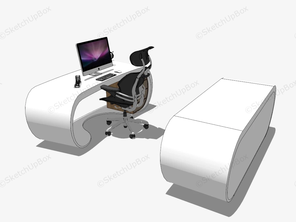 Modern White Goggle Desk sketchup model preview - SketchupBox