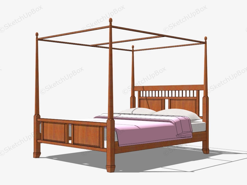 Wooden Four Poster Bed sketchup model preview - SketchupBox