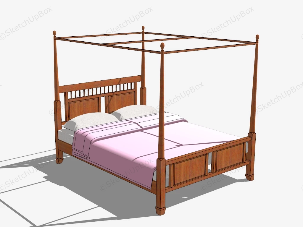 Wooden Four Poster Bed sketchup model preview - SketchupBox