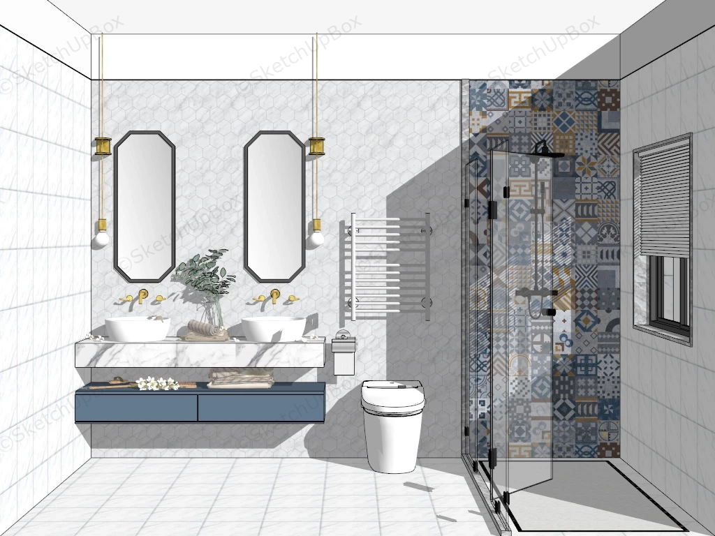 Small Bathroom With Shower Cubicle sketchup model preview - SketchupBox