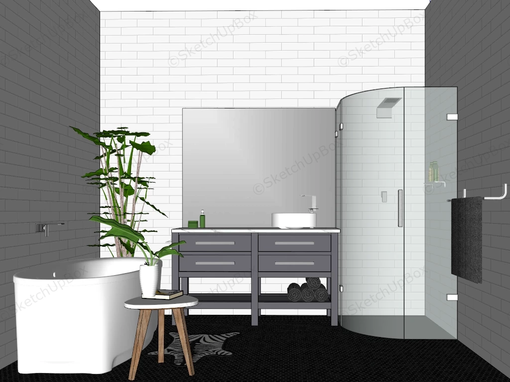 Small Bathroom With Shower And Bathtub sketchup model preview - SketchupBox