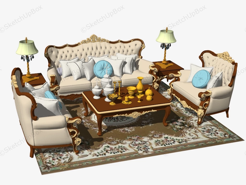 Victorian Living Room Furniture Set sketchup model preview - SketchupBox
