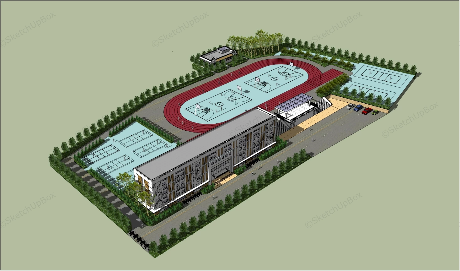 School Building And Athletic Fields sketchup model preview - SketchupBox
