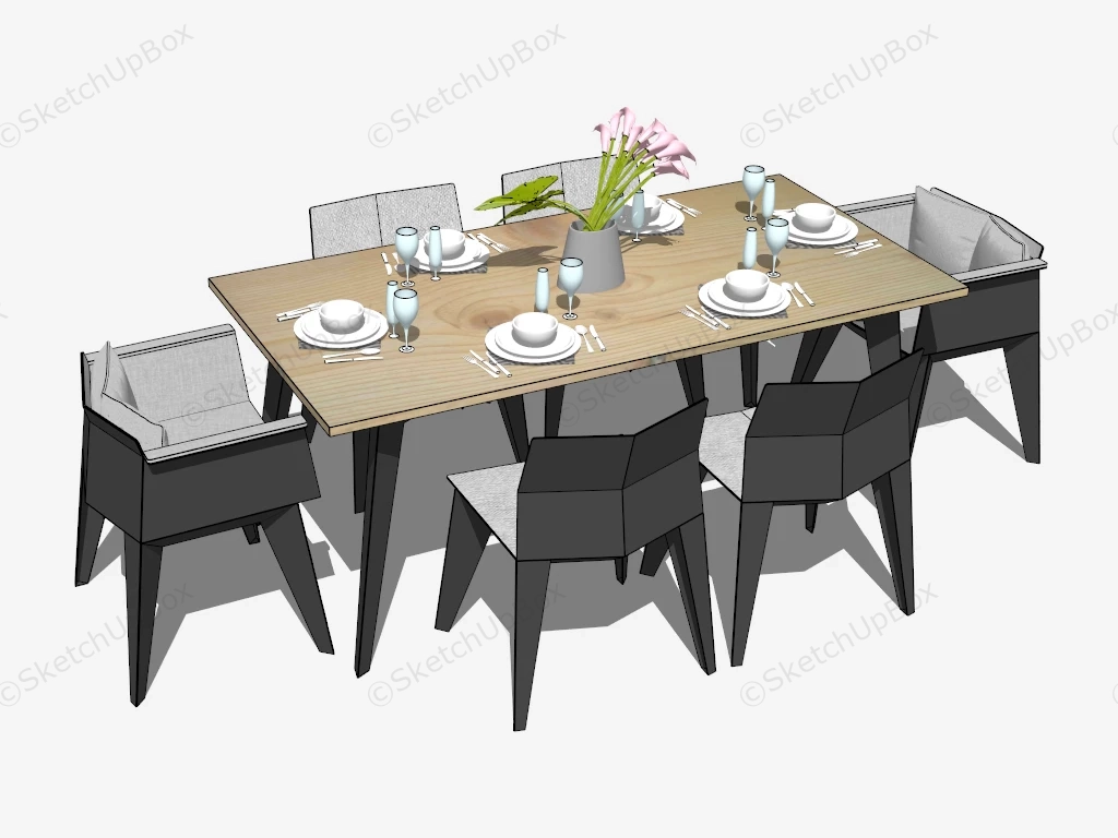 7 Piece Rectangular Dining Table Set sketchup model preview - SketchupBox