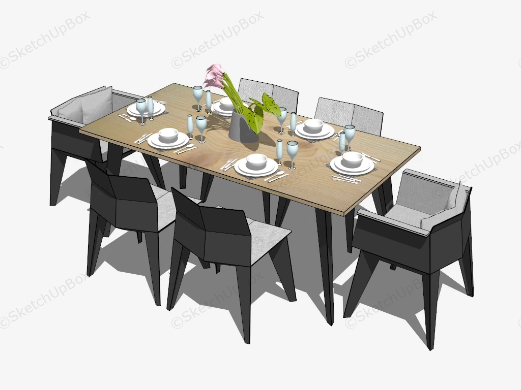 7 Piece Rectangular Dining Table Set sketchup model preview - SketchupBox