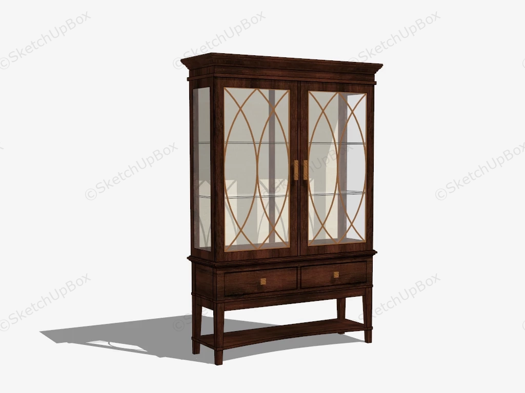 Wood Display Cupboard With Drawers sketchup model preview - SketchupBox