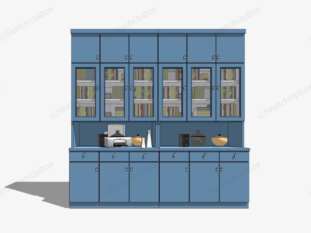 Blue Bookcase With Doors sketchup model preview - SketchupBox
