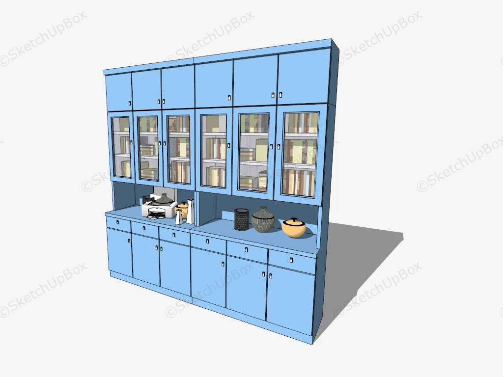 Blue Bookcase With Doors sketchup model preview - SketchupBox