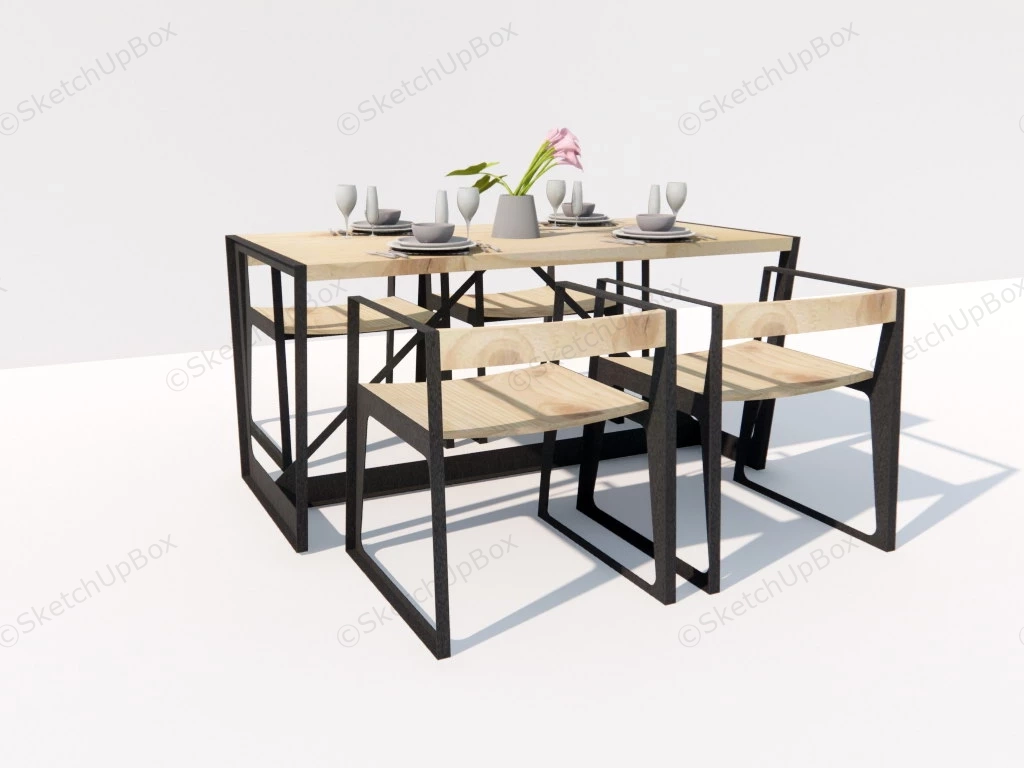 Industrial Dining Set For 4 sketchup model preview - SketchupBox