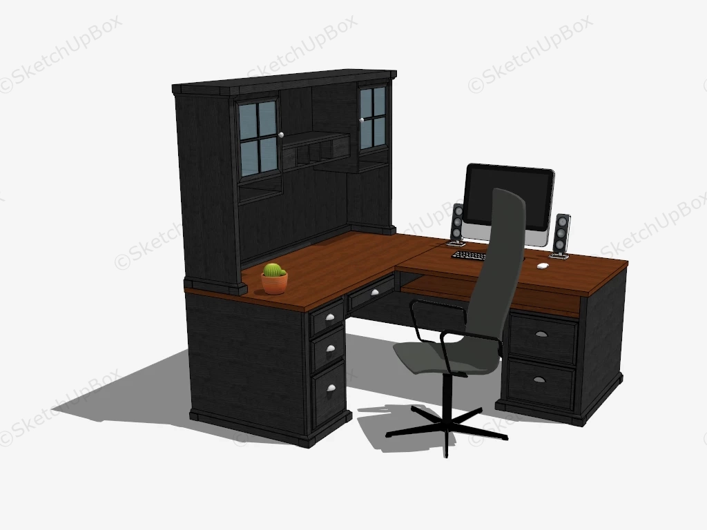 L Shaped Desk With Hutch sketchup model preview - SketchupBox