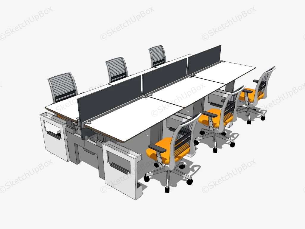 6 Seater Office Workstation sketchup model preview - SketchupBox