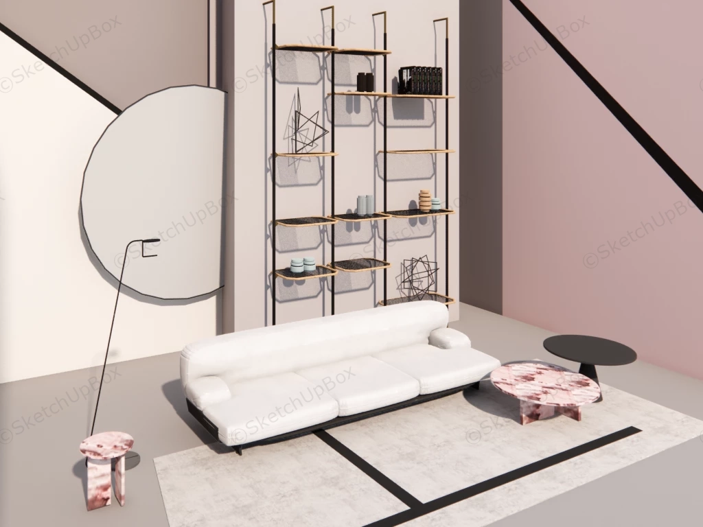 Pink Living Room Decor Idea sketchup model preview - SketchupBox