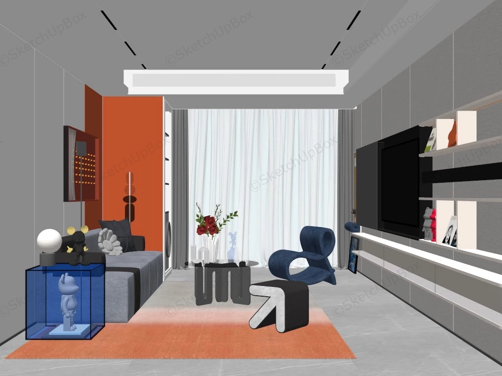 Red And Grey Living Room Idea sketchup model preview - SketchupBox