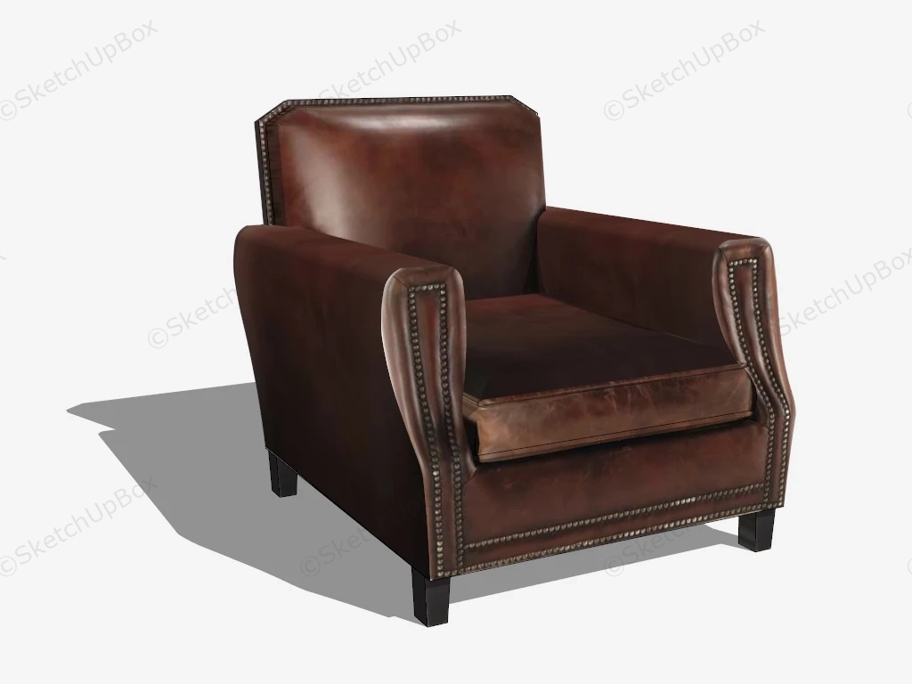 Vintage Brown Leather Armchair sketchup model preview - SketchupBox