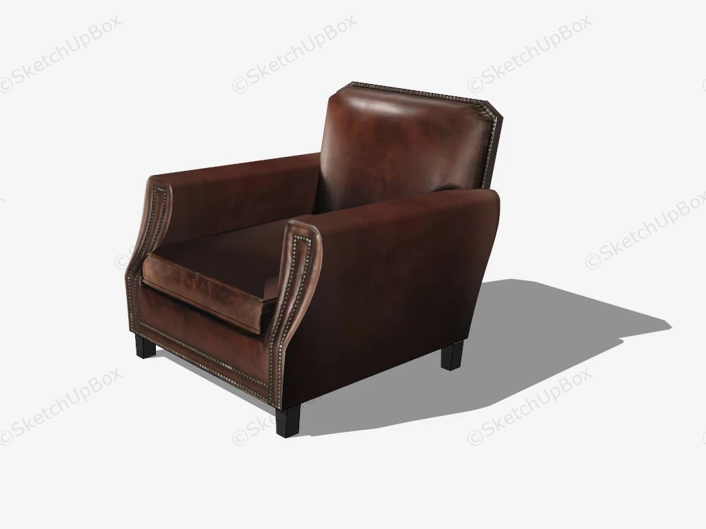 Vintage Brown Leather Armchair sketchup model preview - SketchupBox