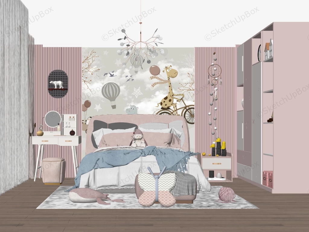 Teenage Girl Pink Room Idea sketchup model preview - SketchupBox