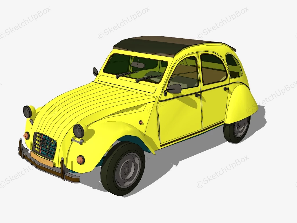 Citroën 2CV 007 Yellow sketchup model preview - SketchupBox