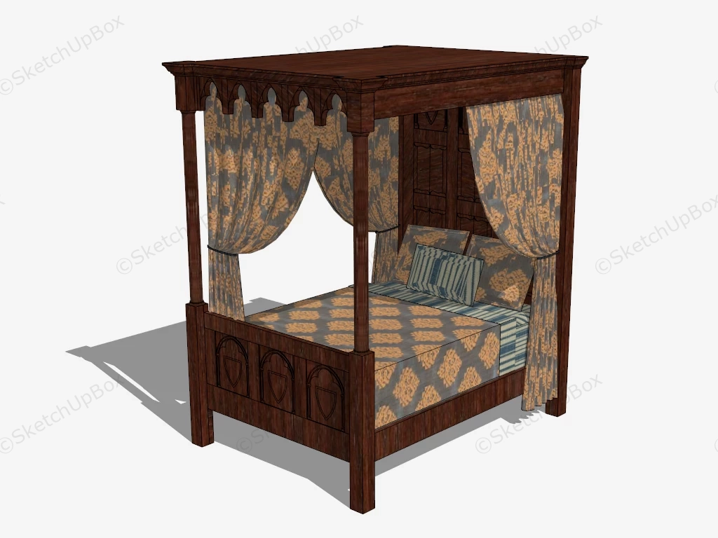 Vintage Wood Canopy Bed sketchup model preview - SketchupBox