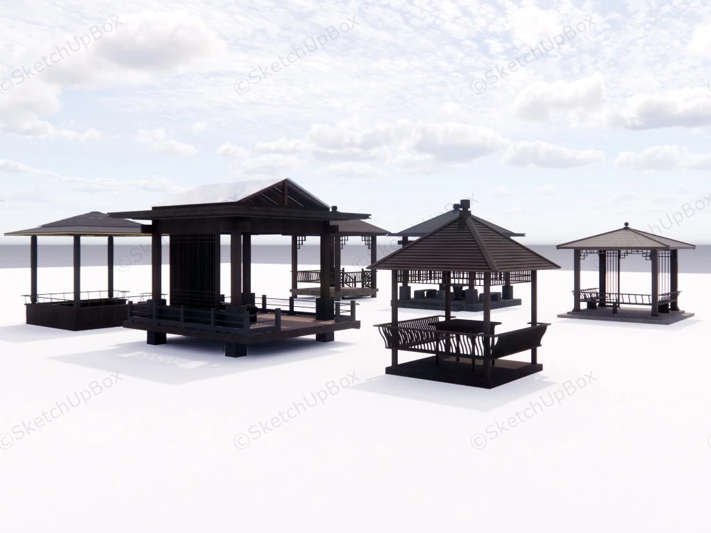 Asian Fusion Pavilions sketchup model preview - SketchupBox